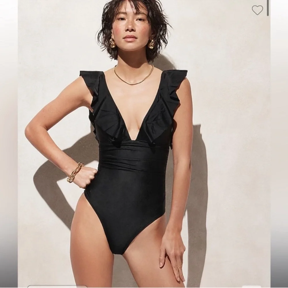 J.Crew Long-torso ruched ruffle one-piece swimsuit - Picture 1 of 6